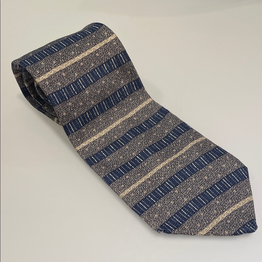 Classic Navy and Beige Striped Men's Tie